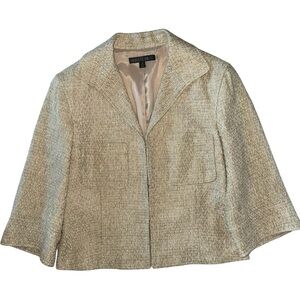 LAFAYETTE 148 NEW YORK Tweed Blazer Jacket Cropped 3/4 Sleeves Classic Tan 10